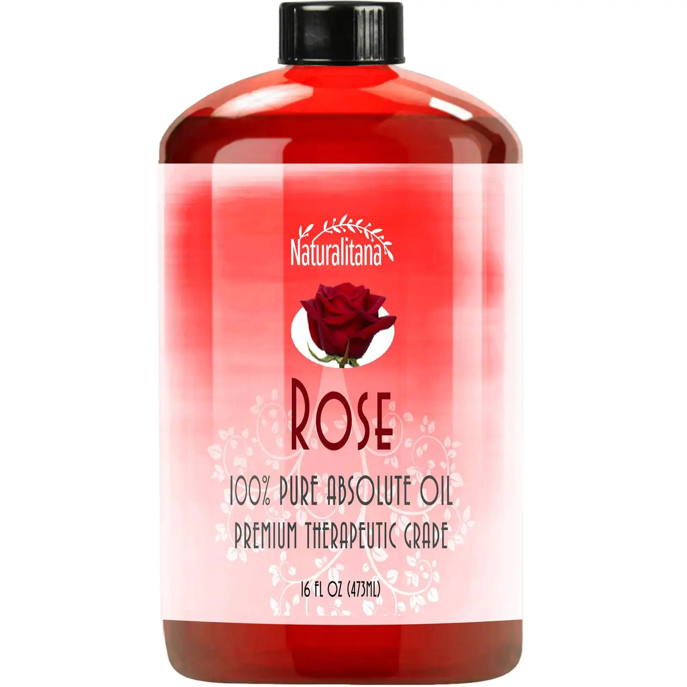 Rose Essential Oil 100% pure absolute oil in a 16 fl oz bottle for aromatherapy and skincare.