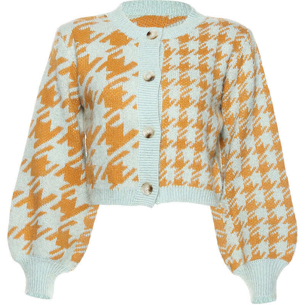 KLIU Vintage Plaid Sweater Set with Crop Top