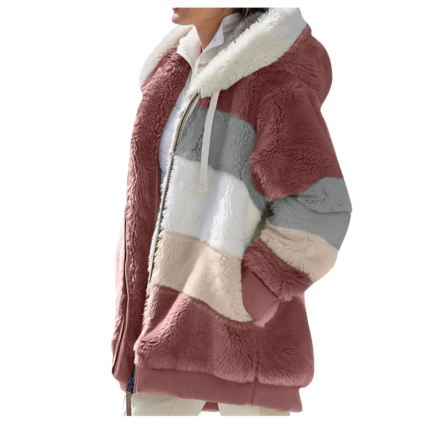 ZEFOTIM Winter Coats For Women in a stylish color-blocked design with a cozy hood for chilly days.
