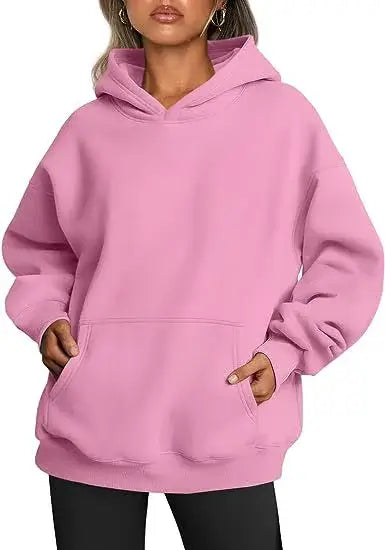 Pink womens hoodies with pockets, oversized fit for comfort and style, perfect for casual wear.
