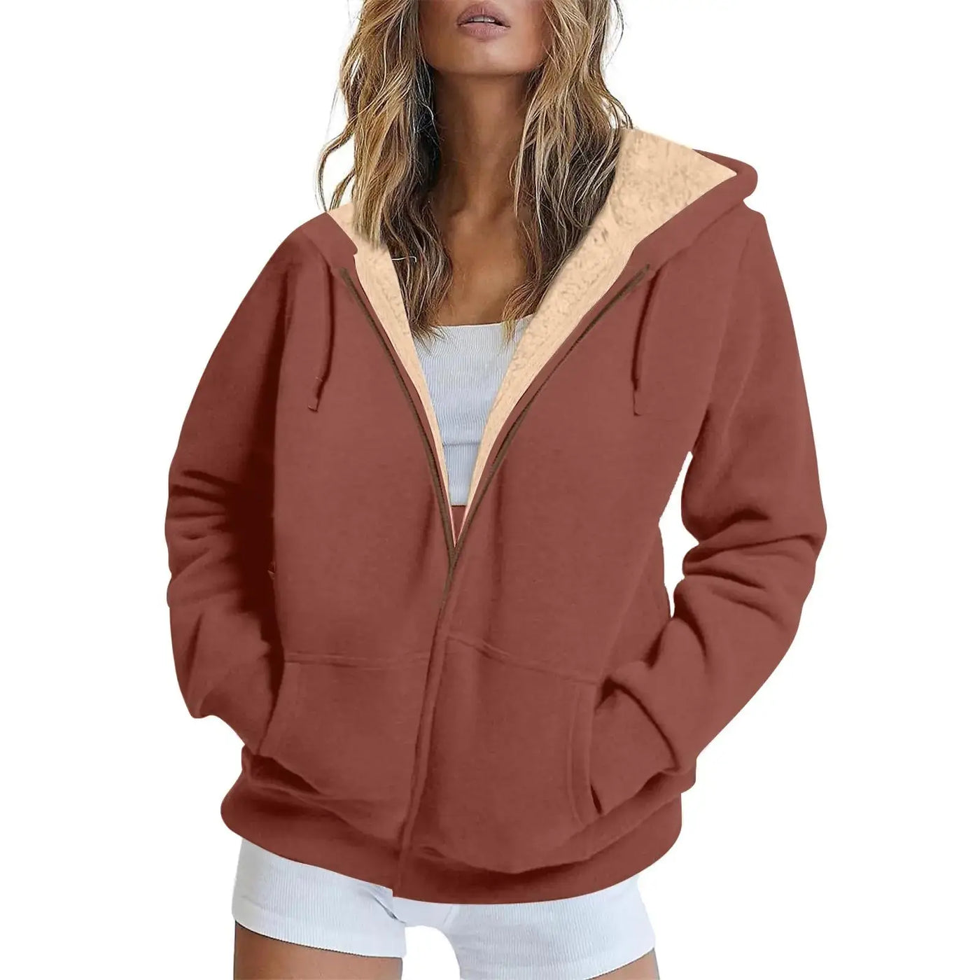 Womens Hoodies Zip Up Sherpa Lined Fleece