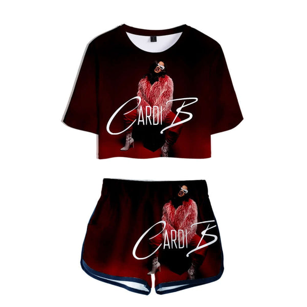 Cardi B Trendy 3D Crop Top and Shorts Set