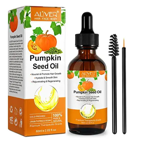 Pumpkin Seed Oil bottle with packaging, promoting hair growth and nourishing benefits for healthy hair.
