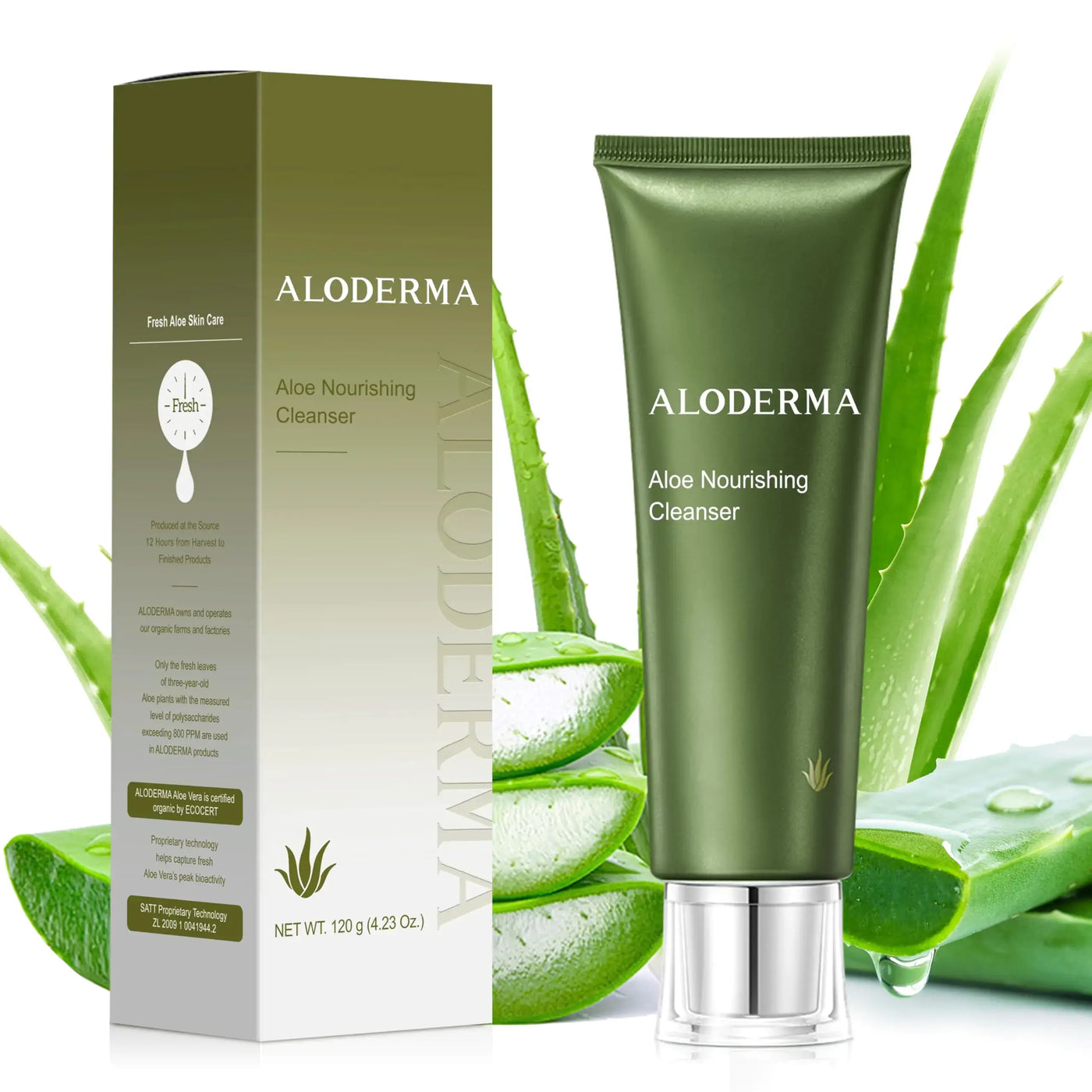 Aloderma Firming & Nourishing Facial Wash with aloe vera and botanical extracts for radiant skin.