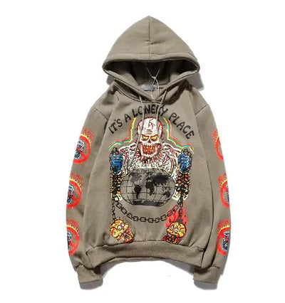 Urban Chic Hoodies featuring a graphic print depicting a skull and chains, perfect for edgy streetwear fashion.
