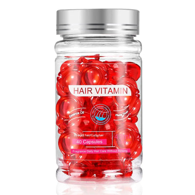 Blansen Keratin Hair Vitamins Oils in a jar containing 40 red capsules for nourishing and strengthening hair.