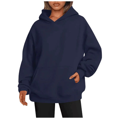 Womens hoodies with pockets big, cozy oversized fit hoodie in navy color, perfect for casual wear.