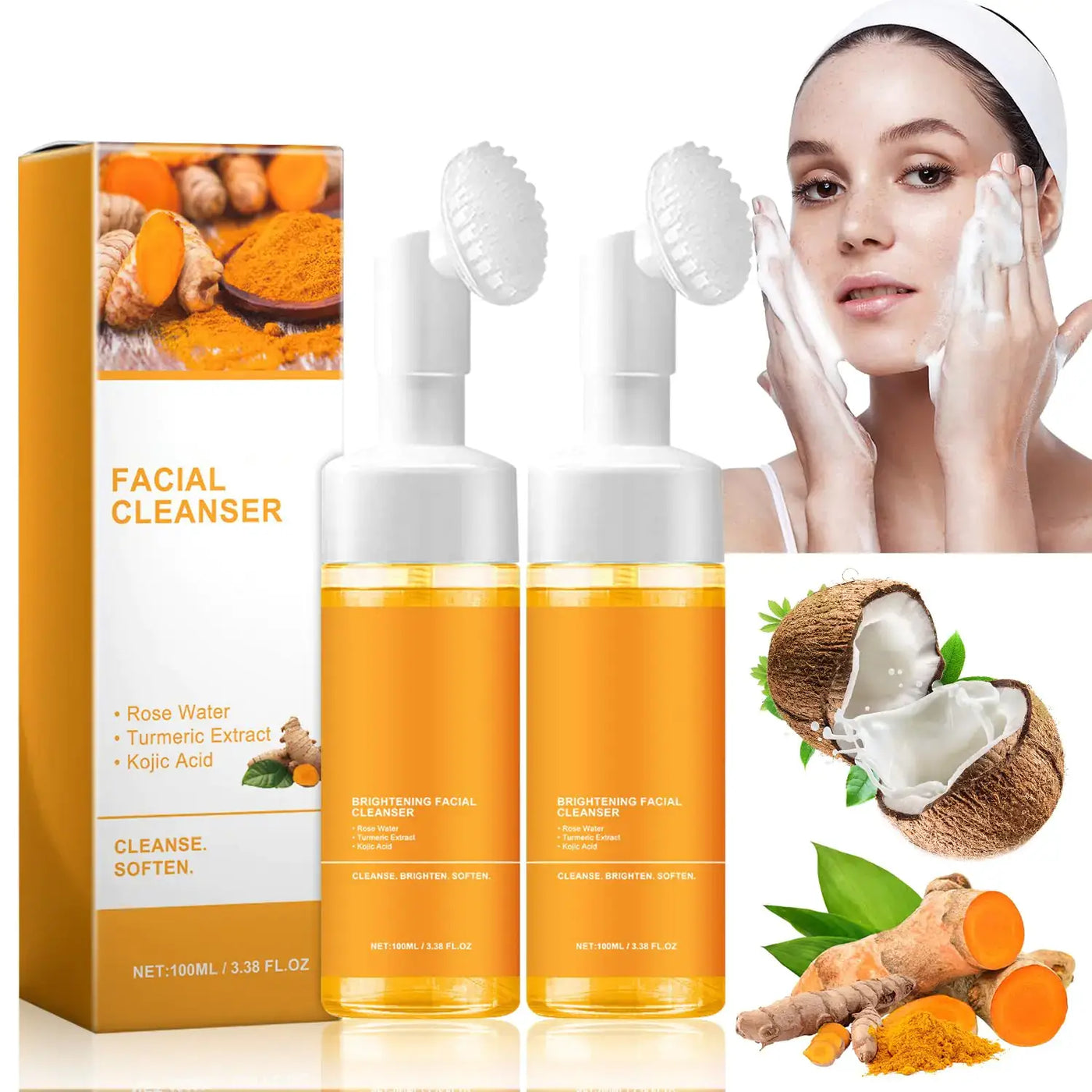 MAROJEIF Turmeric Facial Cleanser with rose water and turmeric extract for healthy skin and deep cleansing.