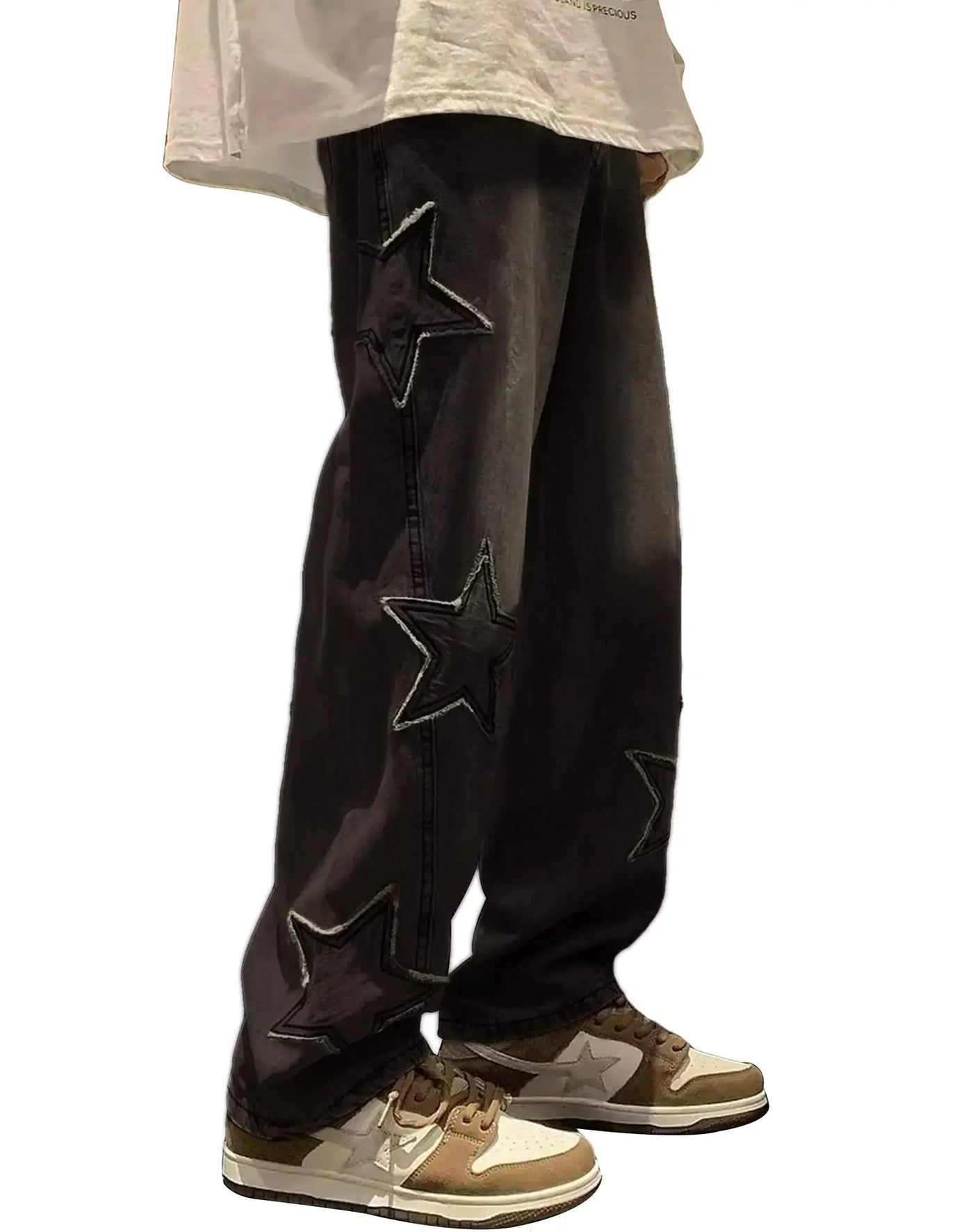 Y2k Cargo Pants Women High Waist Cyber Jeans with star designs, perfect for a stylish streetwear look.