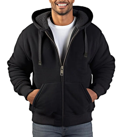 Zerenfy Hoodies for Men Heavyweight Sherpa Fleece in black, featuring a zip front and cozy interior for warmth and style.