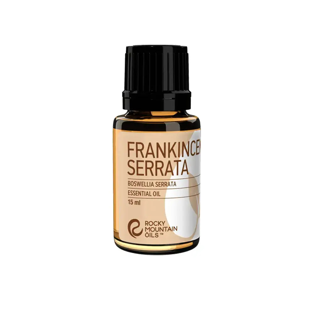 Mountain Frankincense Serrata 15ml pure essential oil bottle for aromatherapy and relaxation.