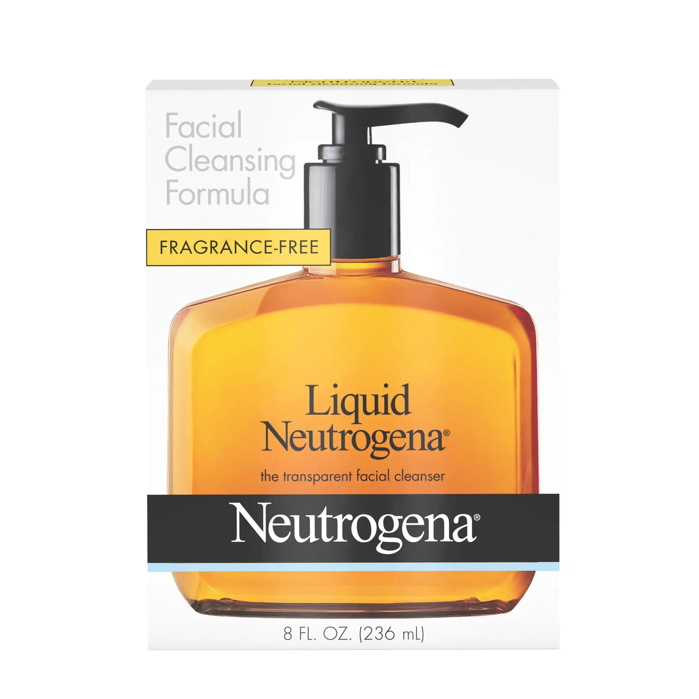Neutrogena Liquid Fragrance-Free Gentle Facial Cleanser bottle packaging with pump, 8 FL OZ.