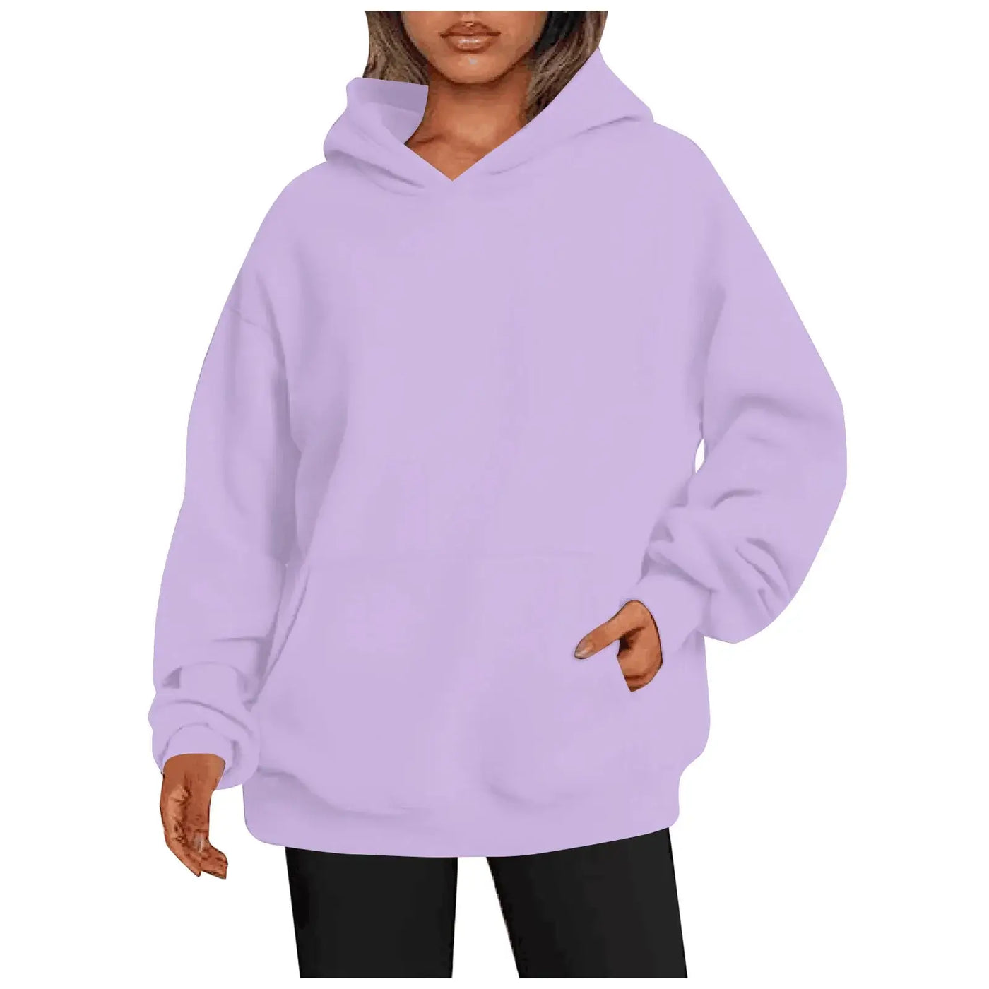 Womens hoodies with pockets big in light purple, perfect for comfort and style.