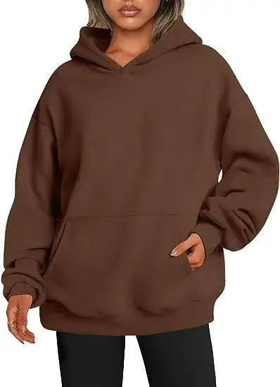 Womens Hoodies With Pockets Big in brown, showcasing stylish oversized fit and comfortable design.